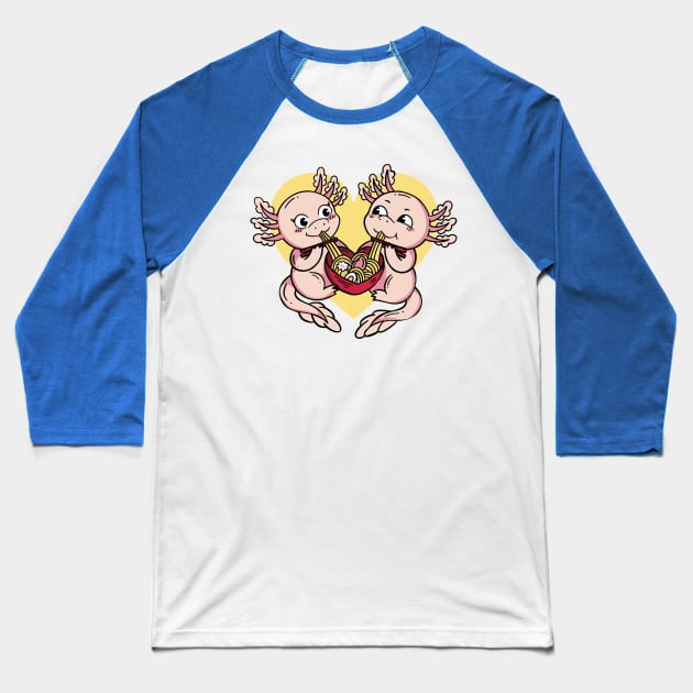 Axolotl Couple Valentines Day Ramen Baseball T-Shirt by LindenDesigns